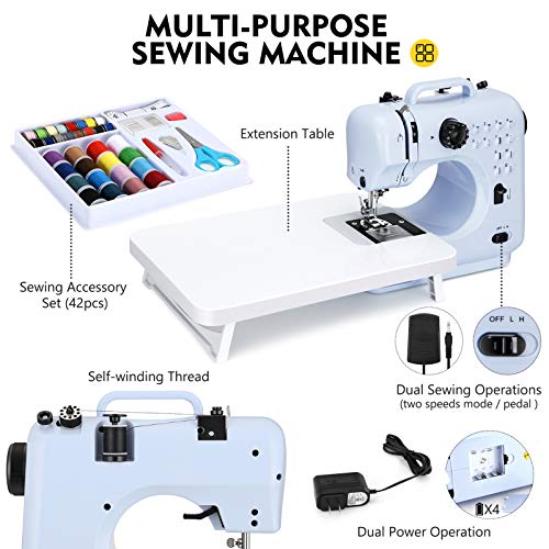 Blue Mini Sewing Machine with 12 Built-in Stitches J999355