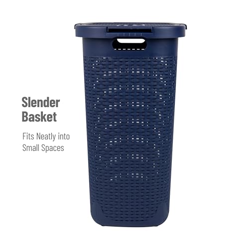 60L Slim Laundry Hamper with Lid, Plastic, Gray, Set of 2 G417
