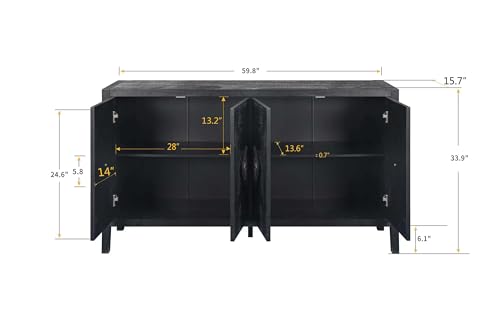 Smoke Blue 60'' Solid Wood Sideboard with 4 Doors and Adjustable Shelves Y5955