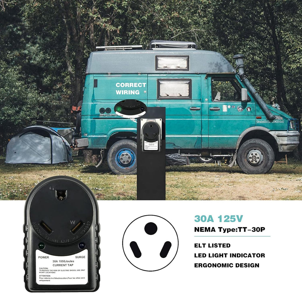30 Amp RV Surge Protector with LED Indicator Light, Pack of 2 I8115