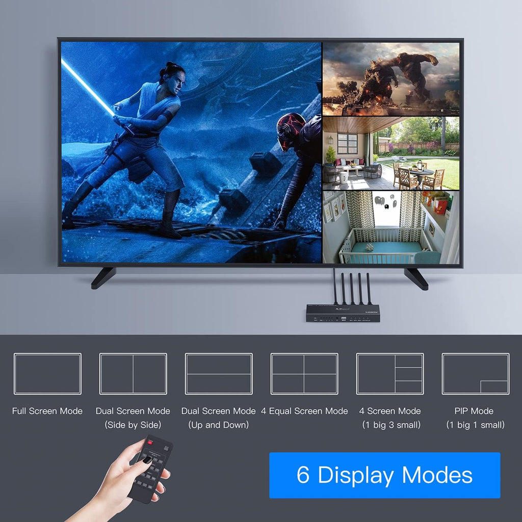 HDMI Multiviewer Switch 4x1, 4 in 1 Out with Loop, Audio Extractor, 1080p U279