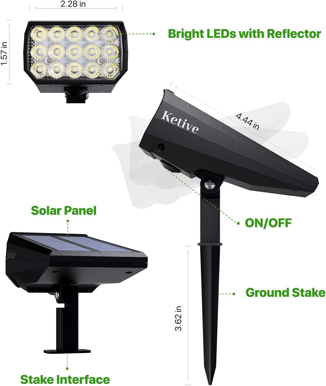 15 LEDs IP65 Waterproof Adjustable Solar Landscape Spotlights 10 Pack L3865