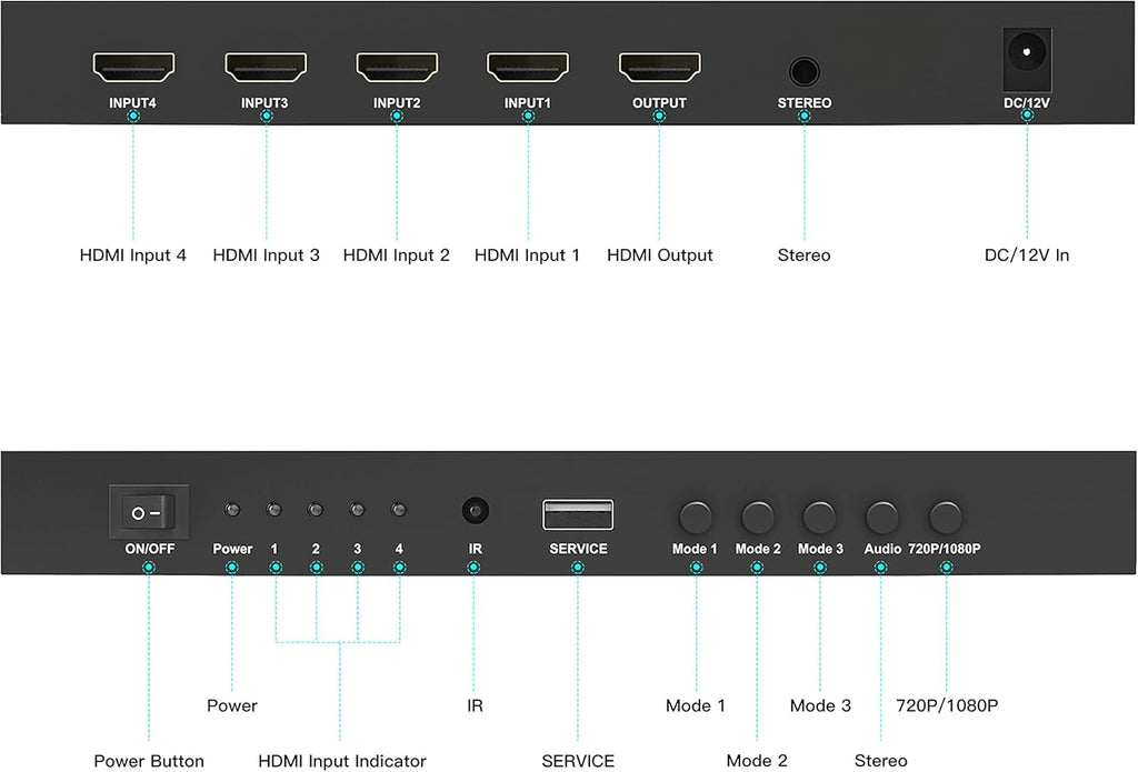 HDMI Multiviewer Switch 4x1, 4 in 1 Out with Loop, Audio Extractor, 1080p U279