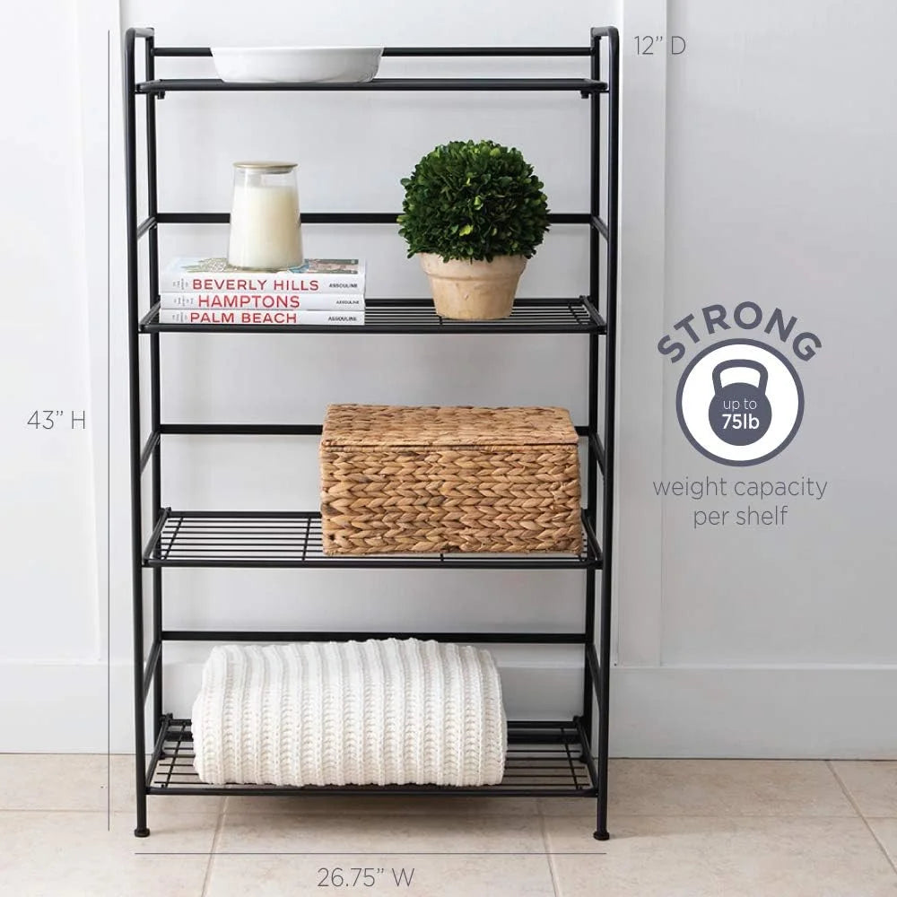 Black Metal 4 Shelves Folding Bookcase E903890