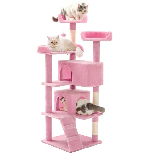 Dark Grey 54in Multi-Level Cat Tree with 2 Condo and Scratching Posts J186