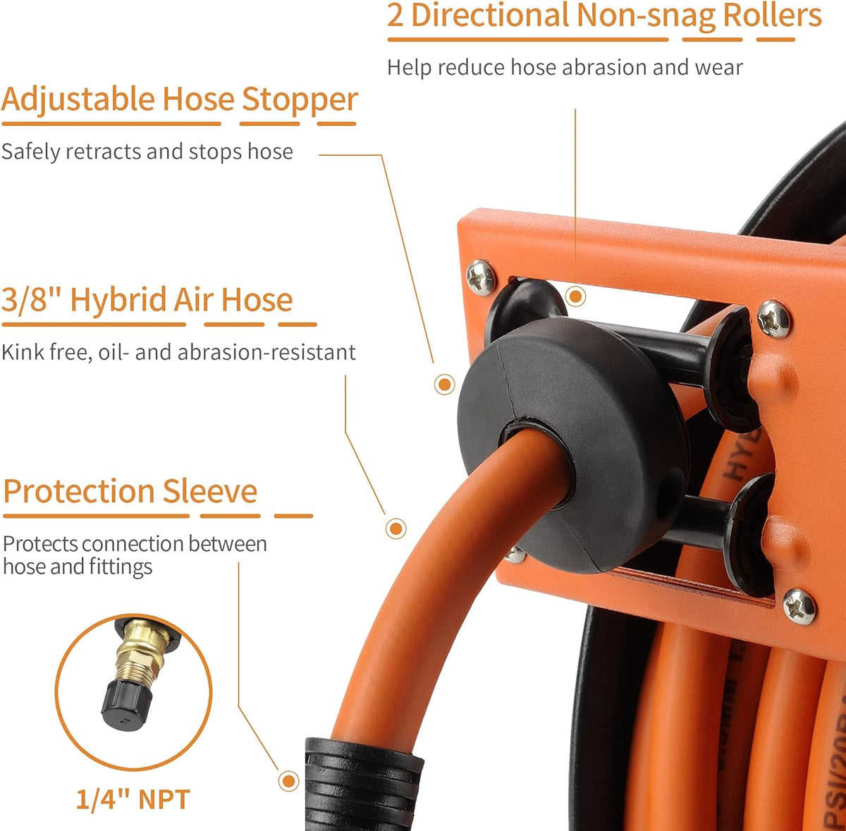 3/8 in. x 50 FT Hybrid Hose Retractable Air Hose Reel Wall Mount D7466