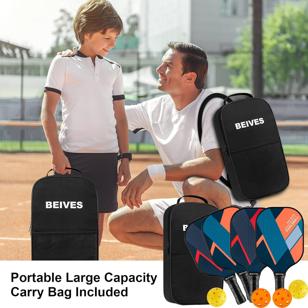 Set of 4 Lightweight Pickleball Paddles with Carry Bag A624