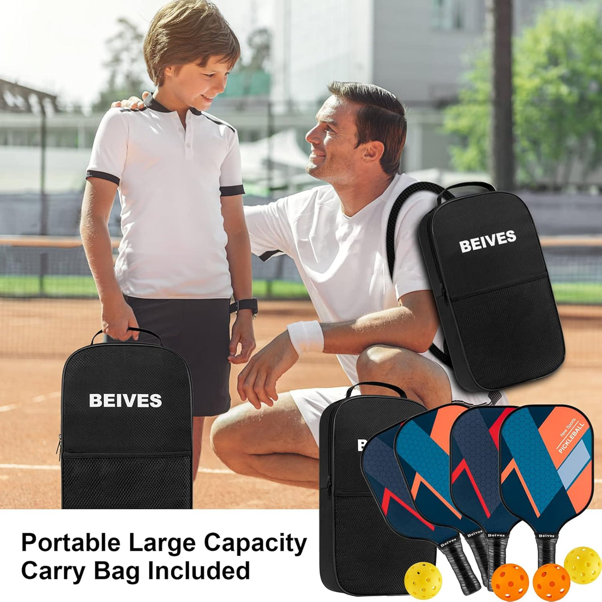 Set of 4 Lightweight Pickleball Paddles with Carry Bag A624