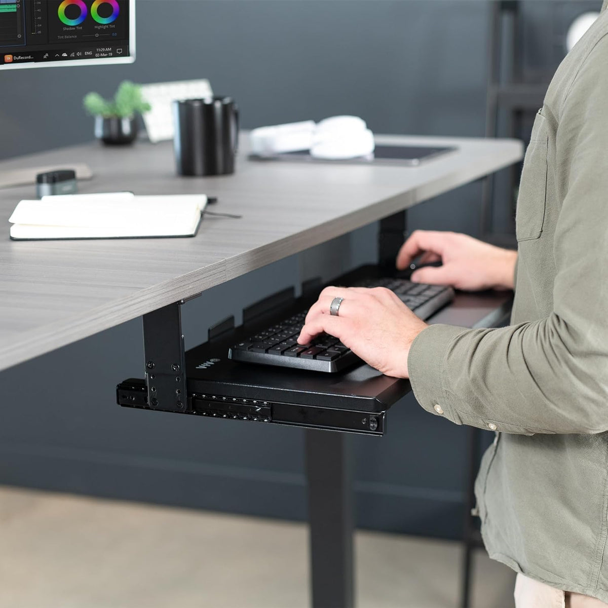 Large Height Adjustable Under Desk Keyboard Tray, 27 x 11 inch, Black P7892