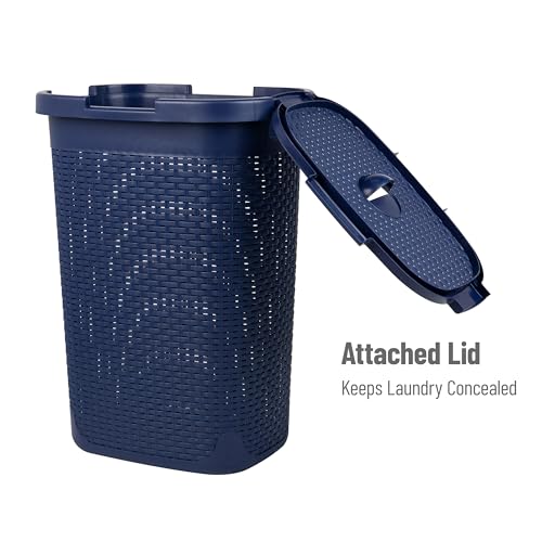 60L Slim Laundry Hamper with Lid, Plastic, Gray, Set of 2 G417