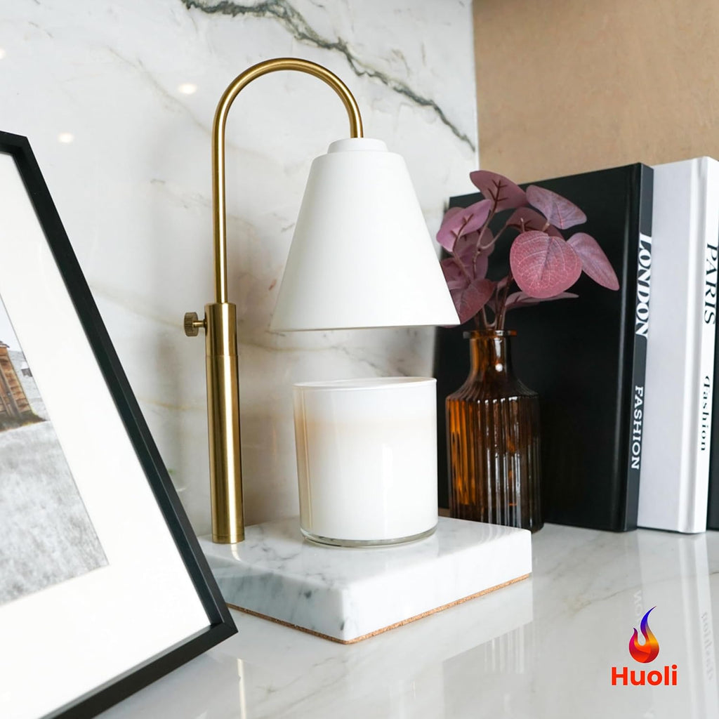 Adjustable Electric Candle Warmer with Dimmer, Marble Base, Gold Frame U320547