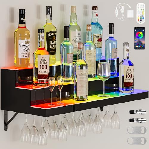 3-Tier 40-inch Acrylic Liquor Bottle Display Shelf with Wine Holder Slots X952618