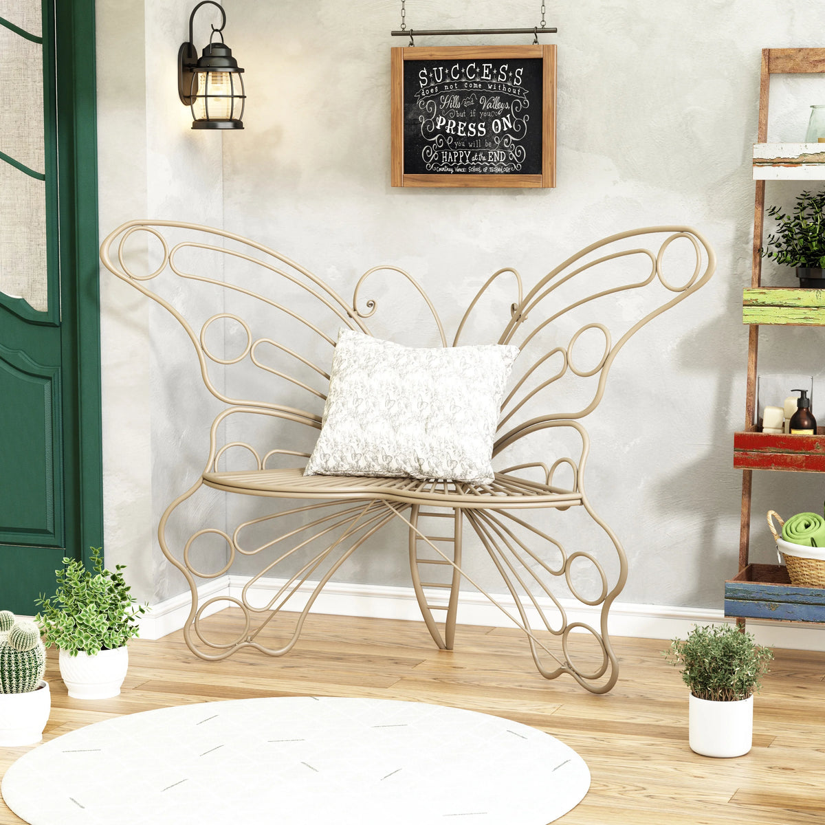 Outdoor Bench with Butterfly Inspired Pattern H83046