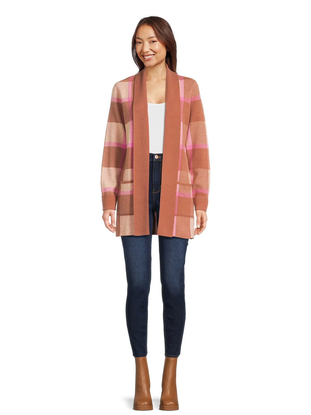 Women's Open Front Cardigan Sweater with Long Sleeves, Midweight W7218