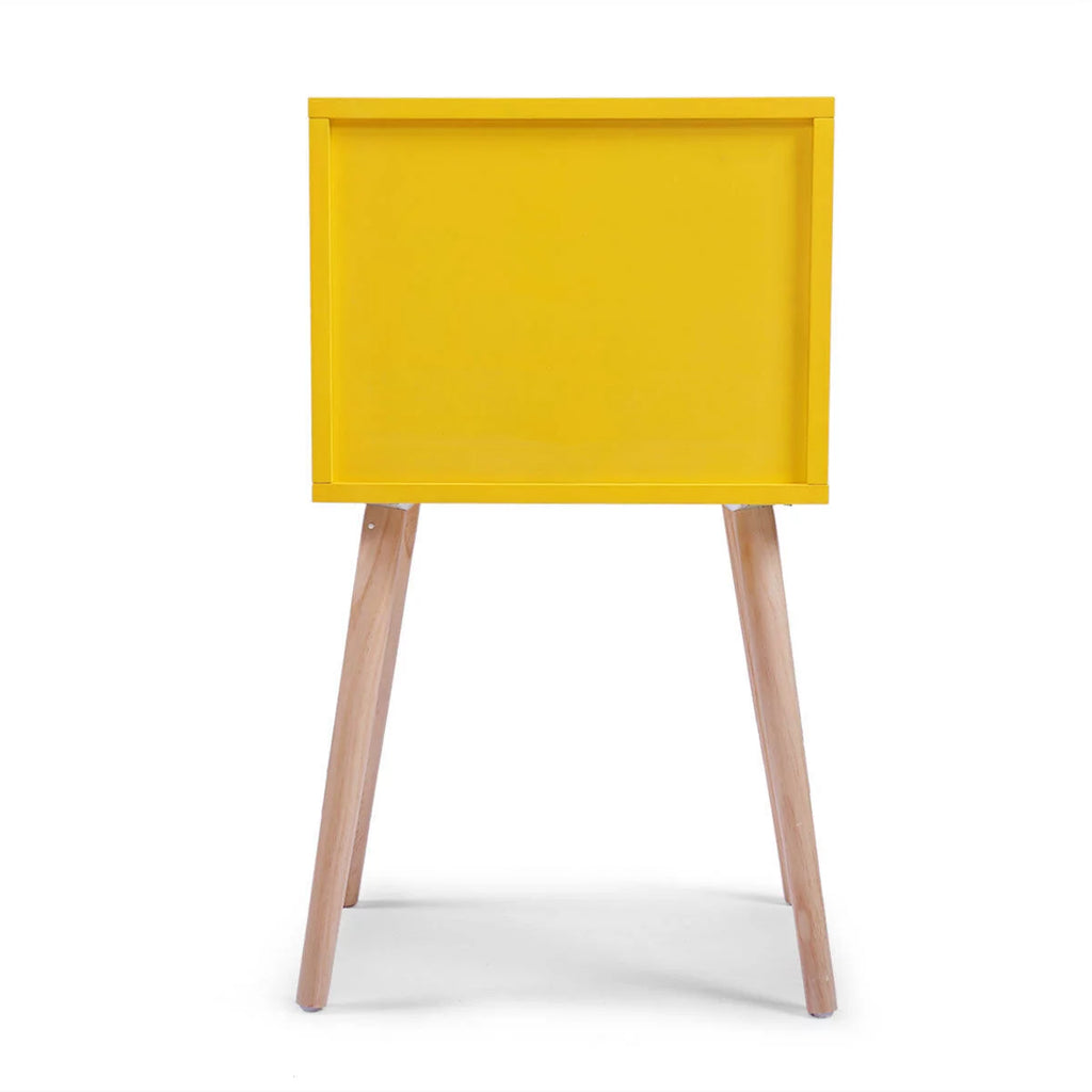 Set of 2 Nightstand with 2 Storage Drawer Solid Wood Side End Table Yellow J77810