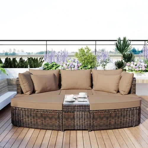 6 Piece PE Wicker Rattan Patio Sofa Set with Coffee Table Q367