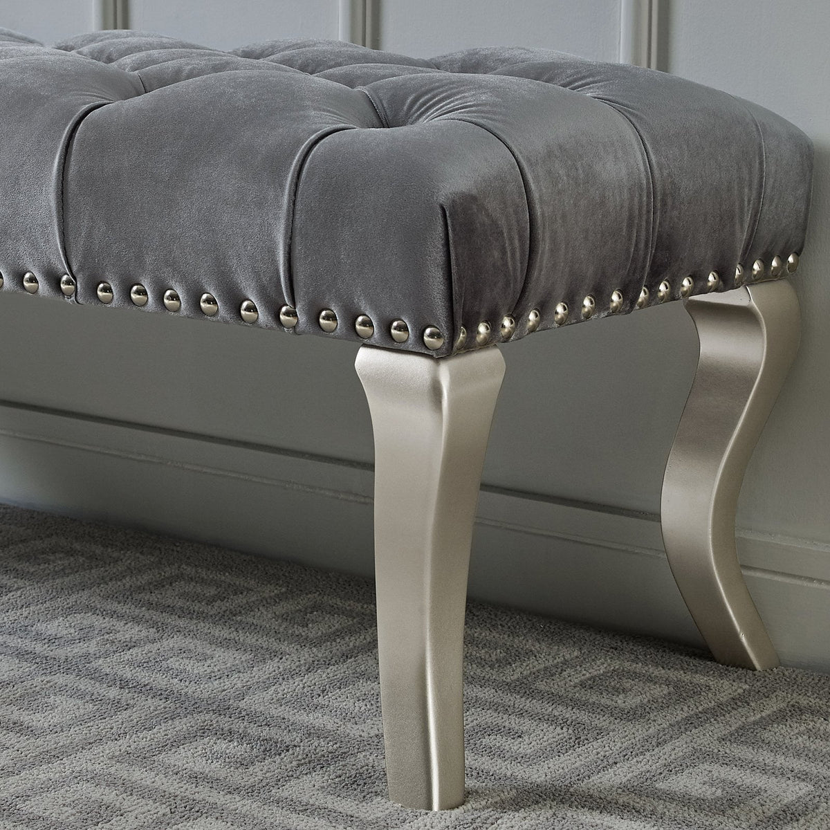 Gray Fabric Upholstered Bench with Nailhead R60506