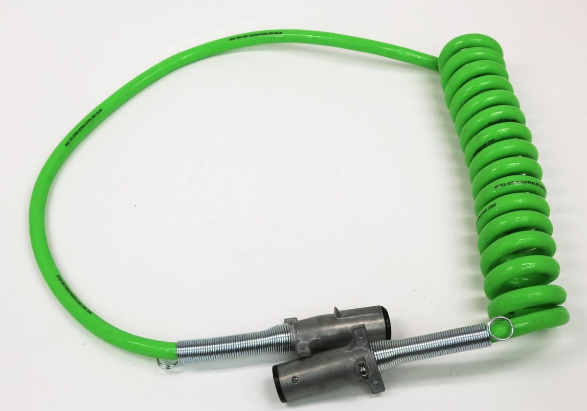 7-Way ABS Coiled Cable 15 Ft Green 48" x 12" Leads Trailer Electrical Power Cord Pack of 2 S514845