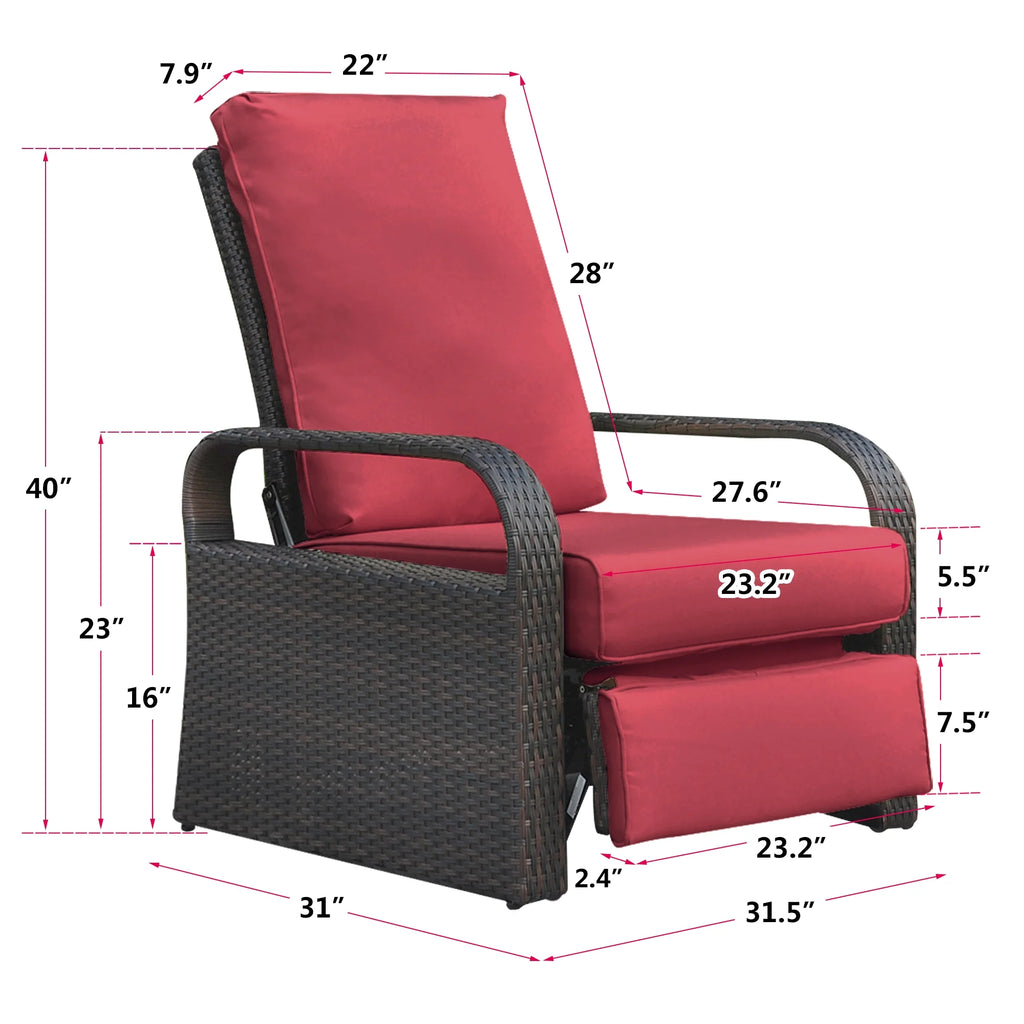 Red Resin Wicker Recliner Chair with Footrest X1981