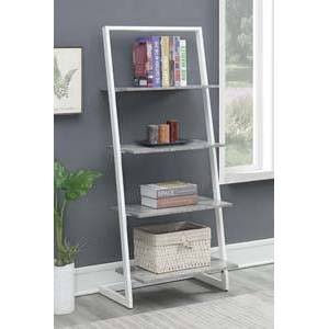 4 Tier Ladder Bookcase Faux Birch White F114597