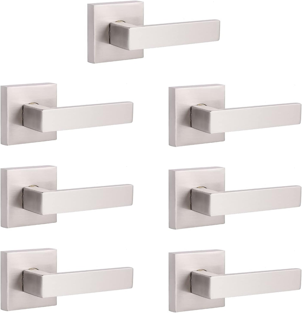 Brushed Nickel Square Entrance Door Lever with Deadbolt Locksets, 2 Pack G3441