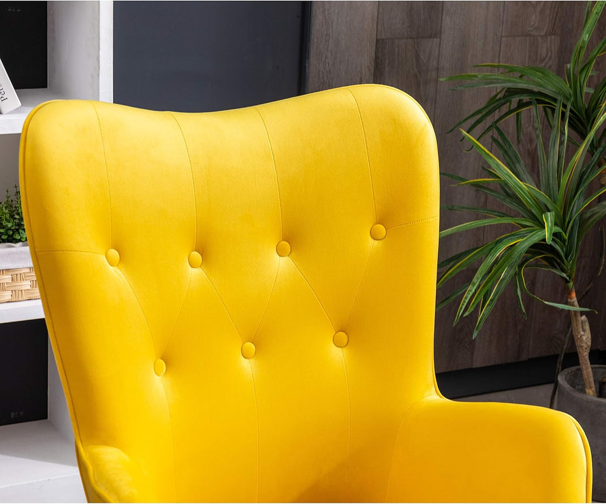 Yellow Velvet Tufted Button Accent Chair K819