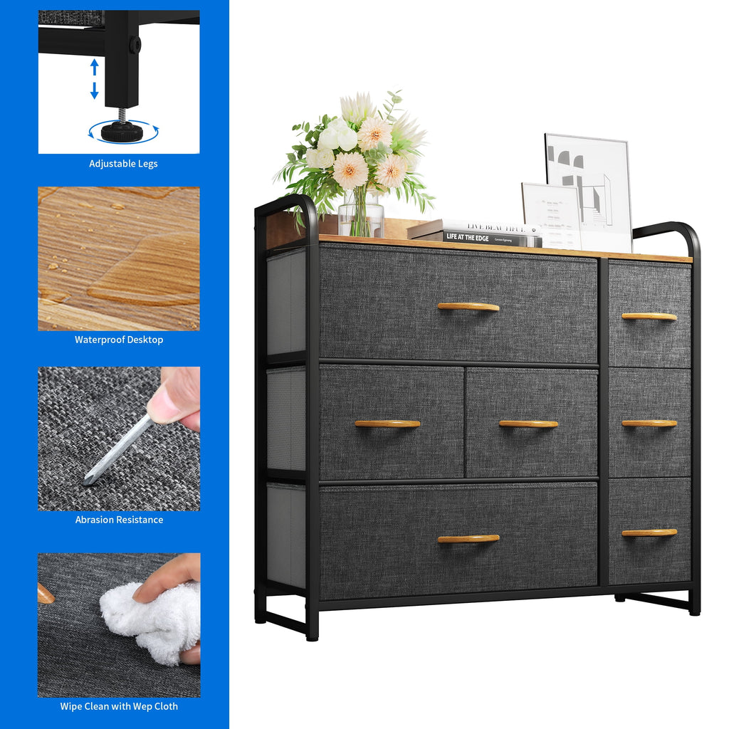 Light Gray 7 Drawer Fabric Dresser M548
