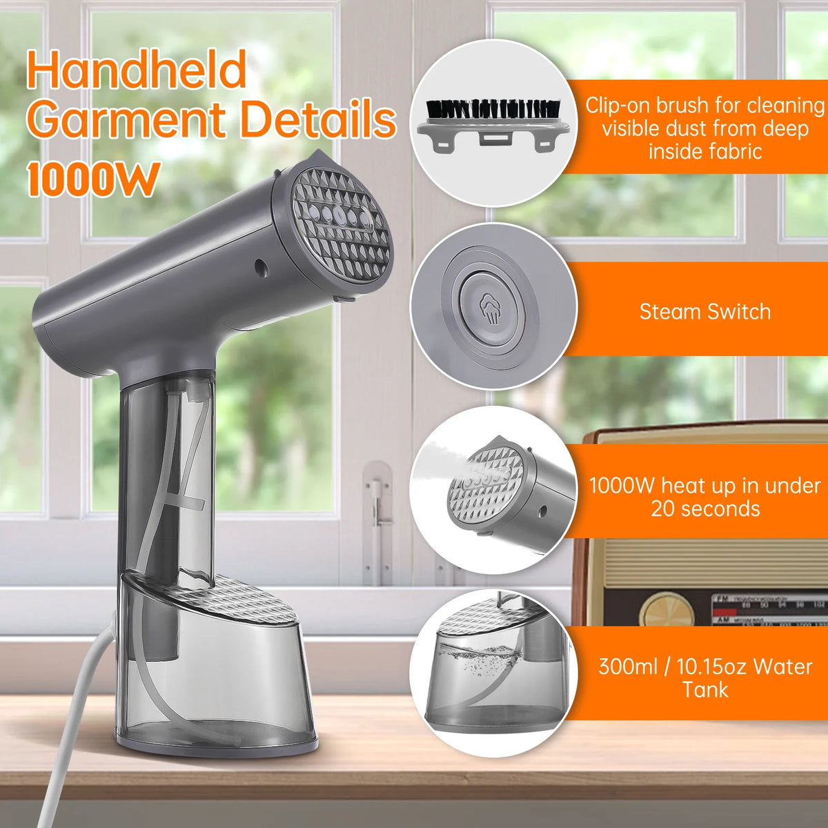 Handheld Garment Steamer 1000 Watts with Brush B496265
