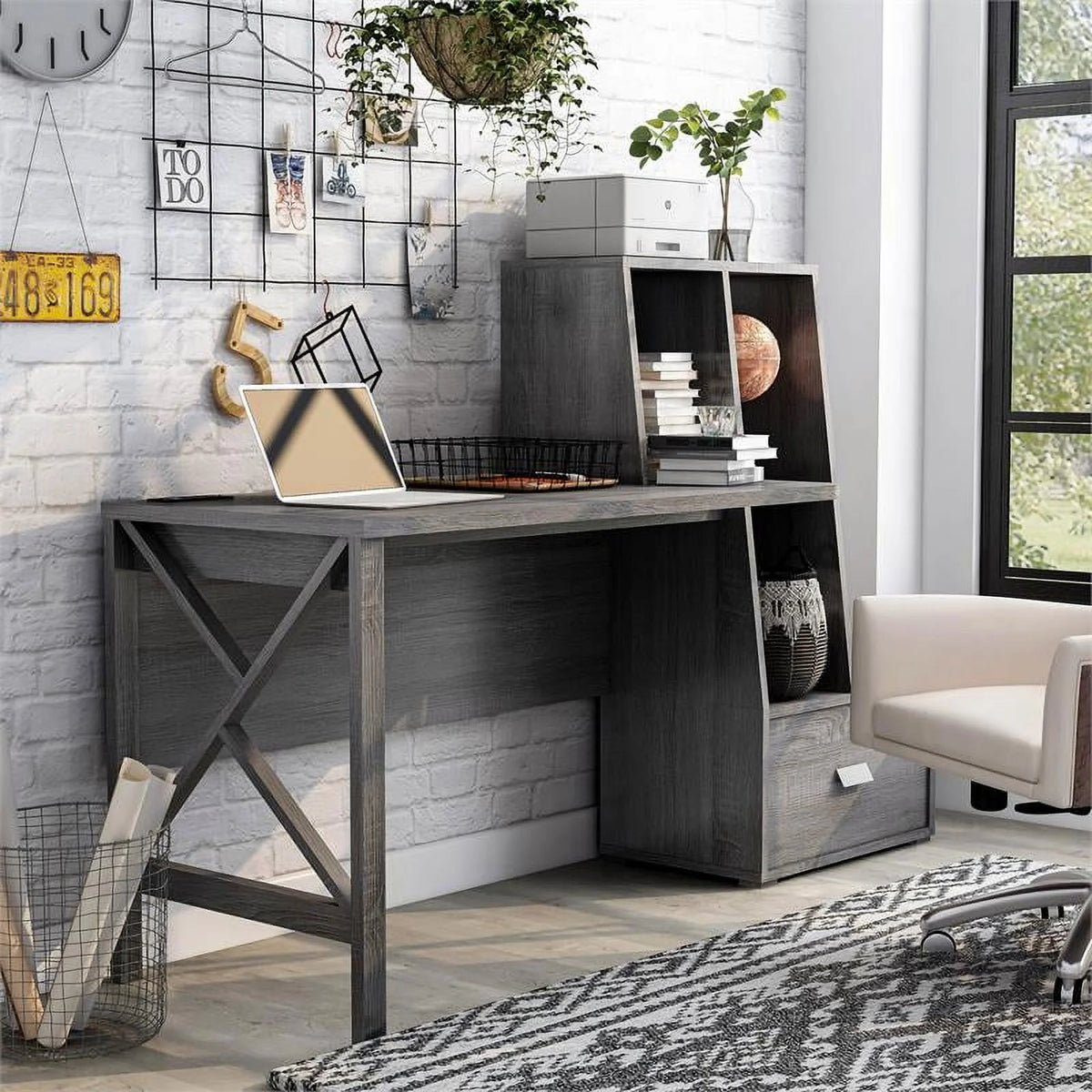 Contemporary Distressed Gray Wood Desk U1572