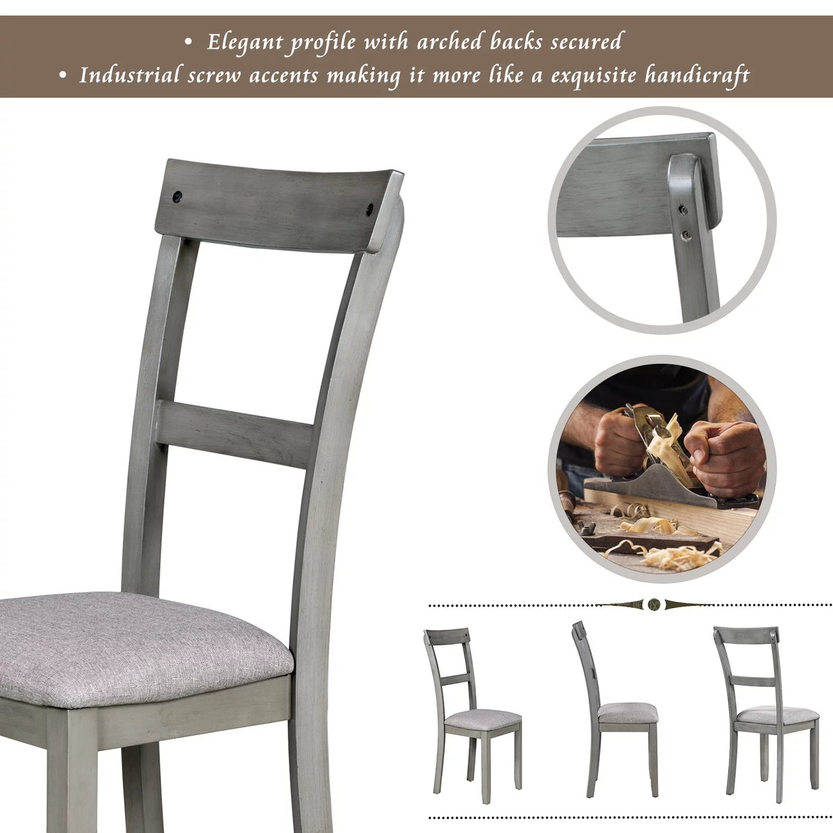 5-Piece Grey Dining Table Set with 4 Cushioned Chairs G734
