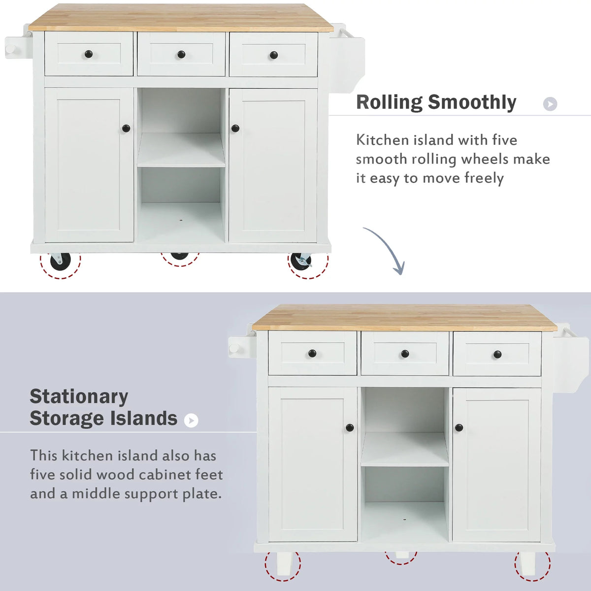 White Kitchen Island with Storage K642