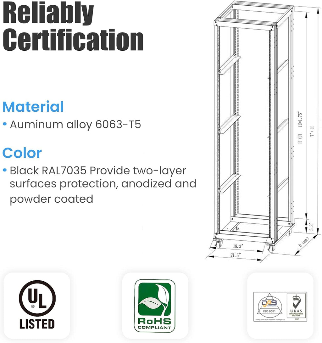 15U 4 Post Open Frame 19inch Steel Rack 24inch Deep A701640