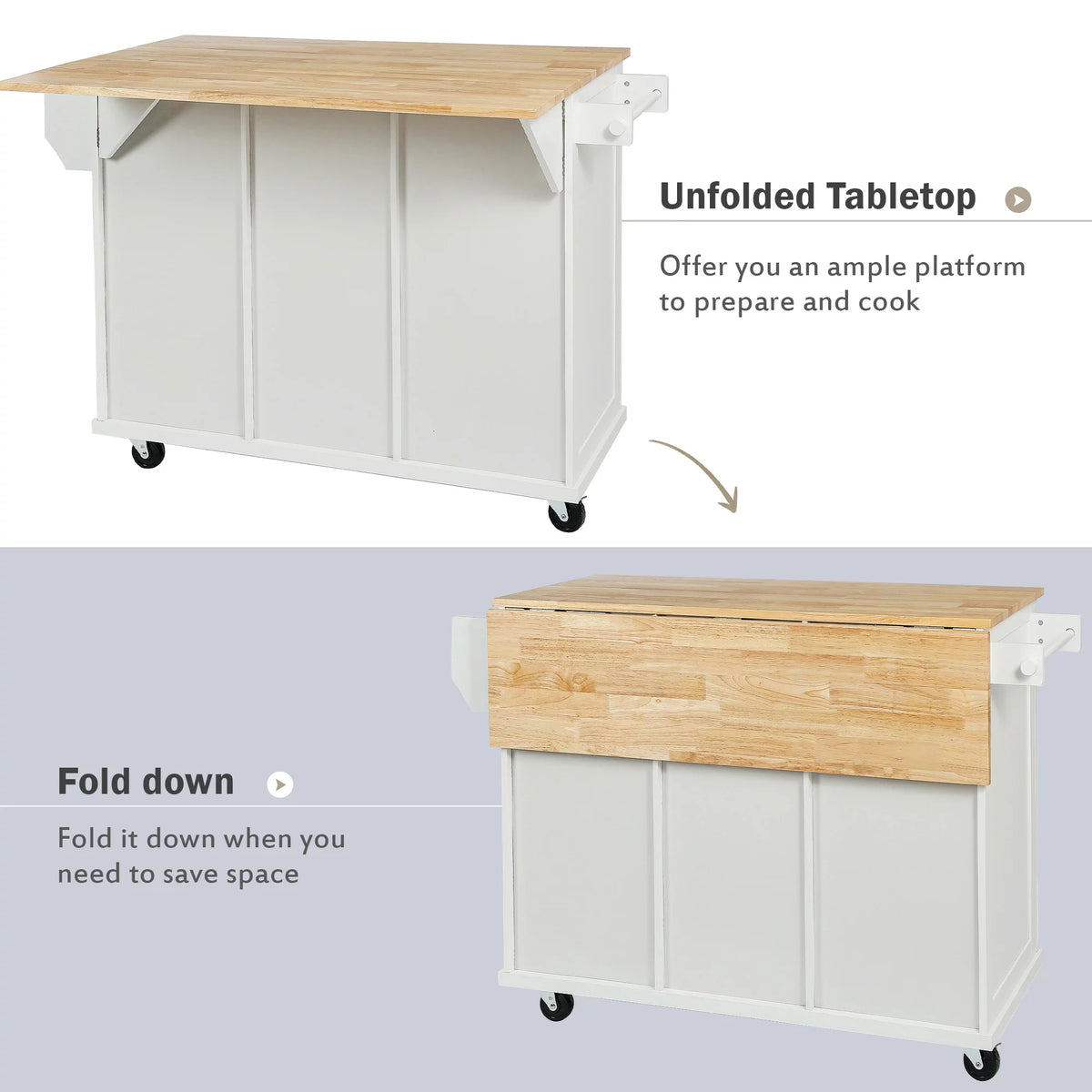 White Kitchen Island with Storage K642