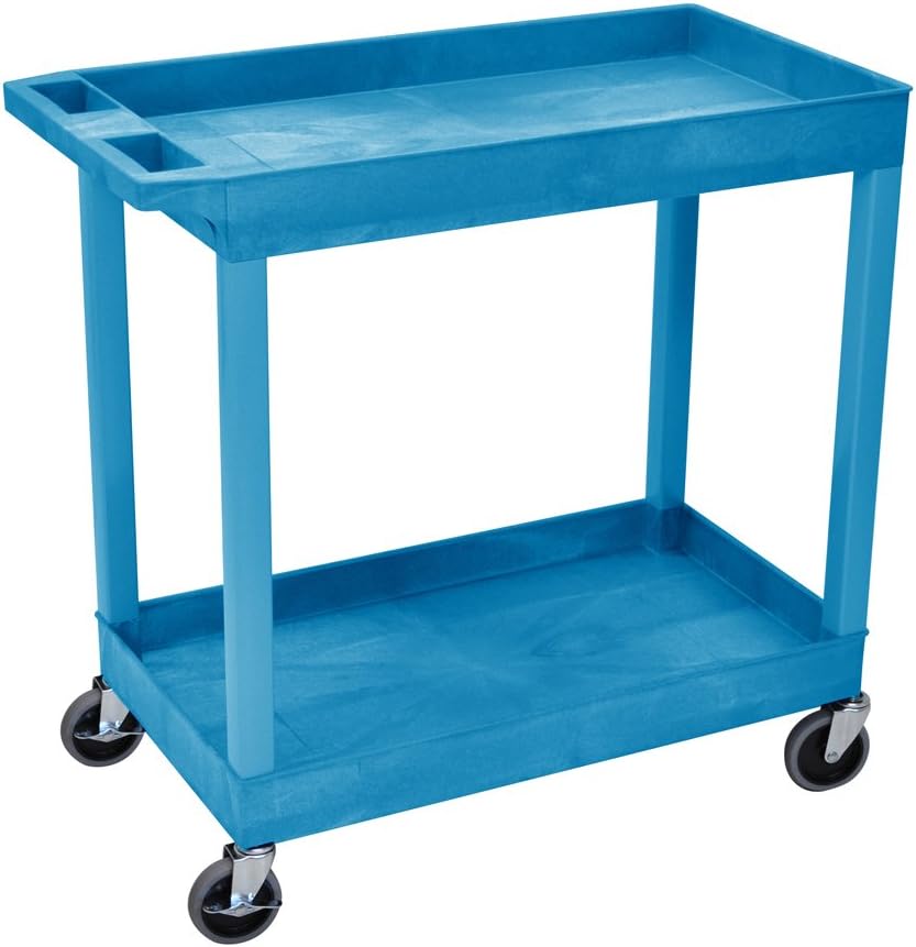 Blue Mobile Utility Tub Cart with 2 Shelves and Push Handle A250