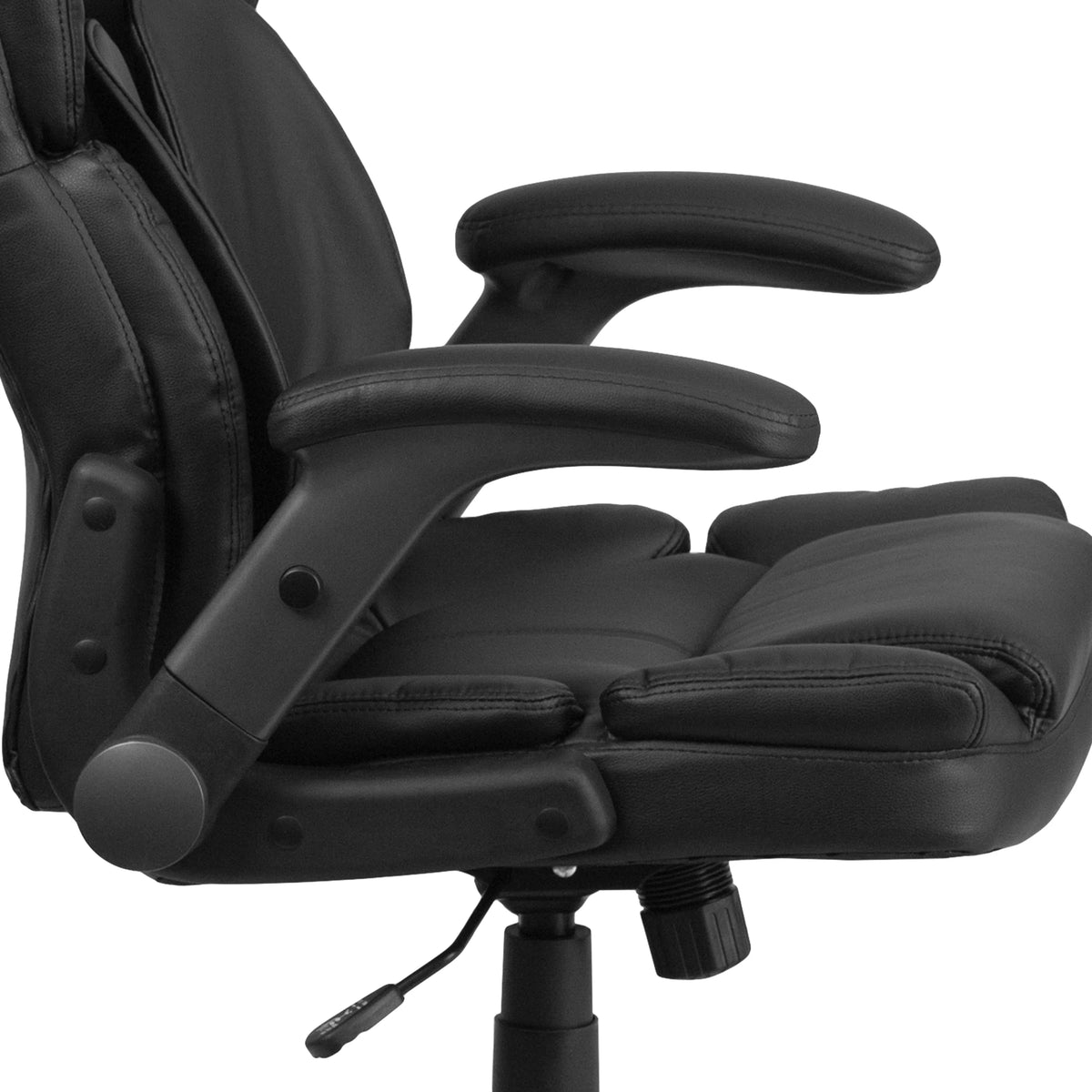 Black LeatherSoft Executive Swivel Ergonomic Office Chair with Flip-Up Arms J5242