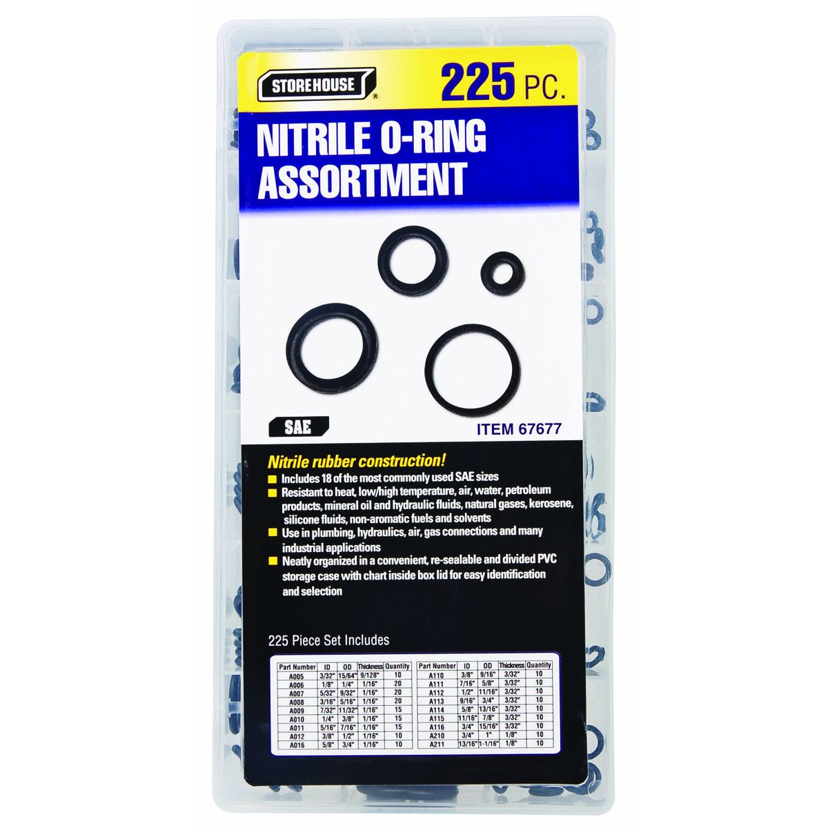 Nitrile O-Ring Assortment, 225 Piece Z767