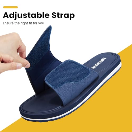 Black Adjustable Slip On Open Toe Memory Foam Slide Sandals T82655