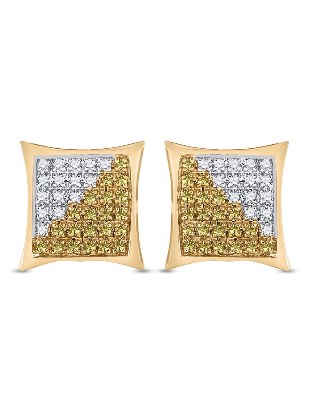 10kt Yellow Gold Mens Round Diamond Square Cluster Earrings 1/4 Cttw I4092