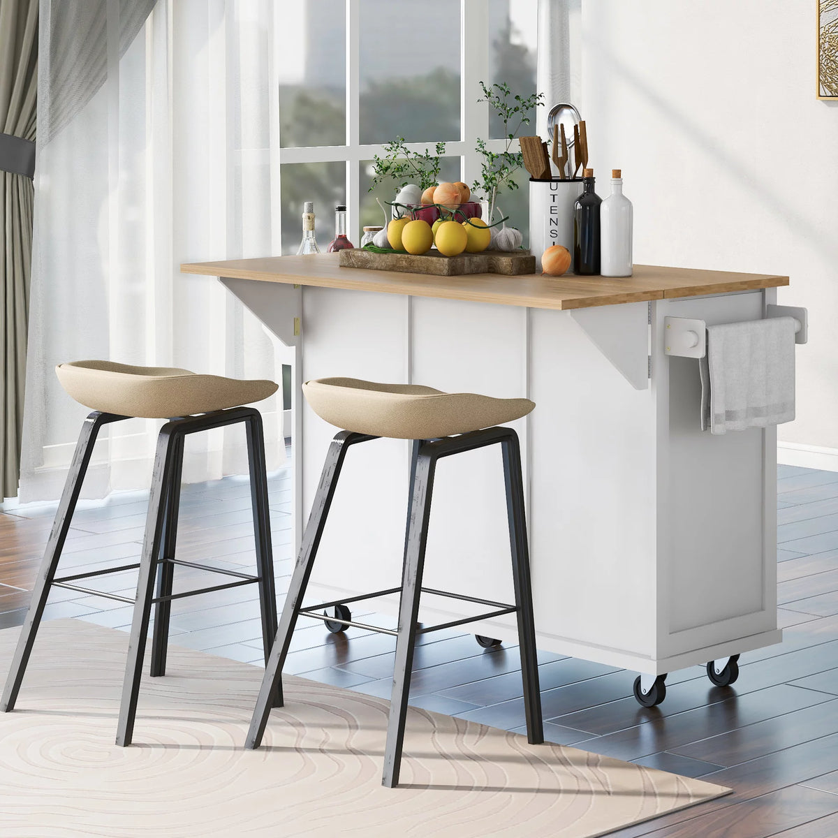 White Kitchen Island with Storage K642