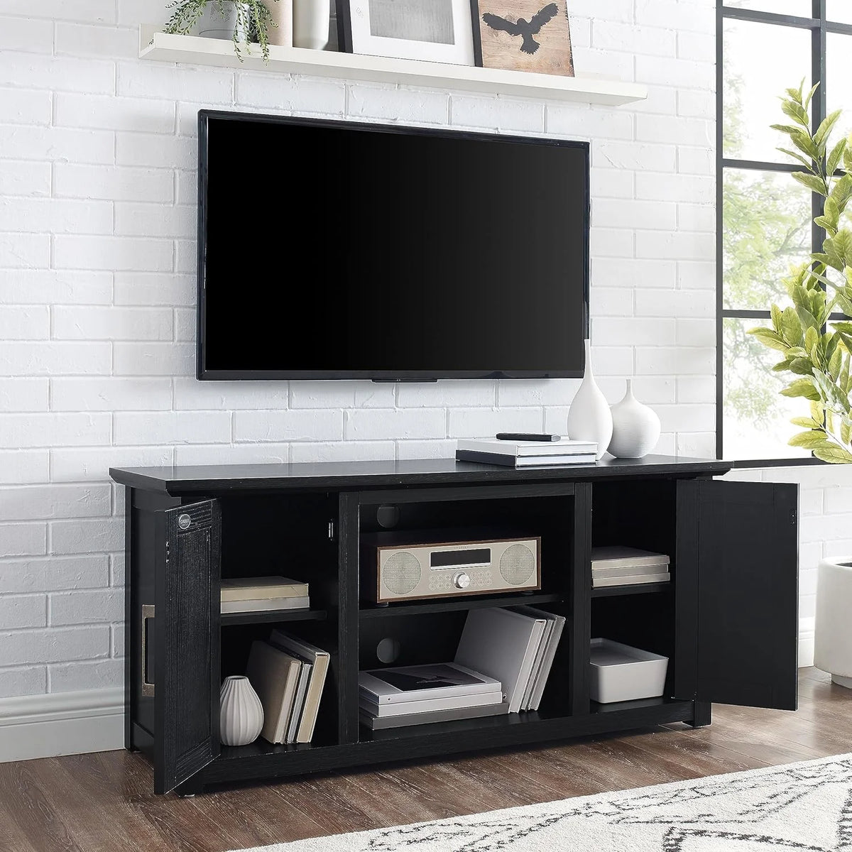 48-Inch Low Profile TV Stand With Open Storage, Black U4198