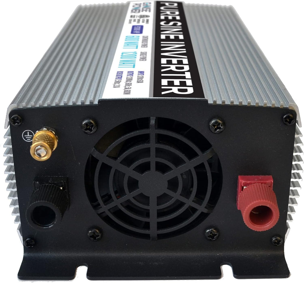 600W Pure Sine Wave Inverter 12V DC to 115V AC with 2 AC Outlets and USB Port J5643