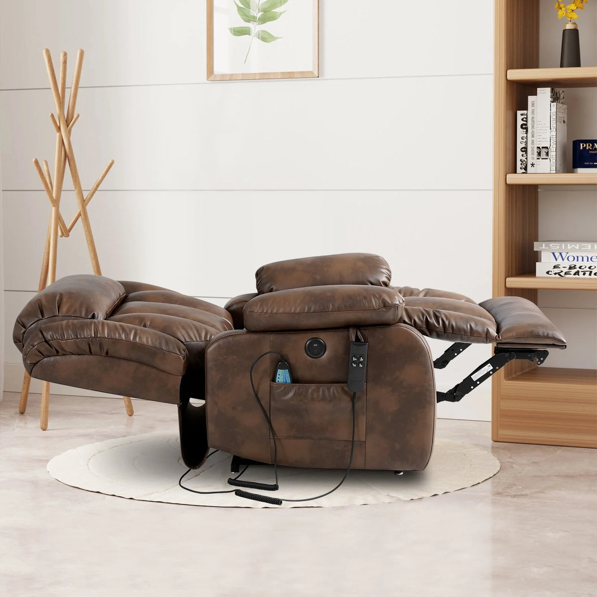 Brown Leather Dual Motor Lift Recliner Chair with Heat and Massage N4903