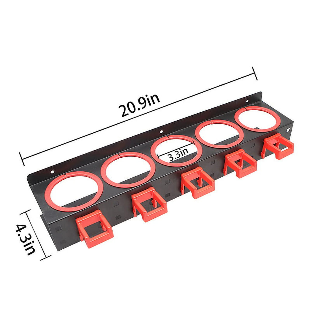 Wall-mounted Spray Bottle Storage Rack with 5 Plastic Hanging Hooks P193