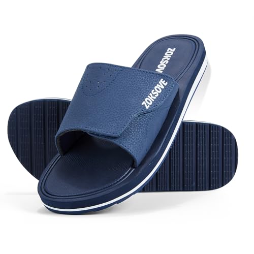 Black Adjustable Slip On Open Toe Memory Foam Slide Sandals T82655