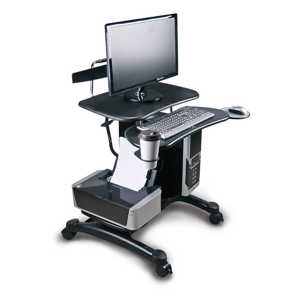 Sit-Stand Mobile Computer Desk Cart with CPU Shelf and Printer A75662
