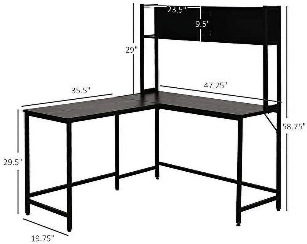 55 Inch L Shaped Computer Desk with Hutch Black S6348