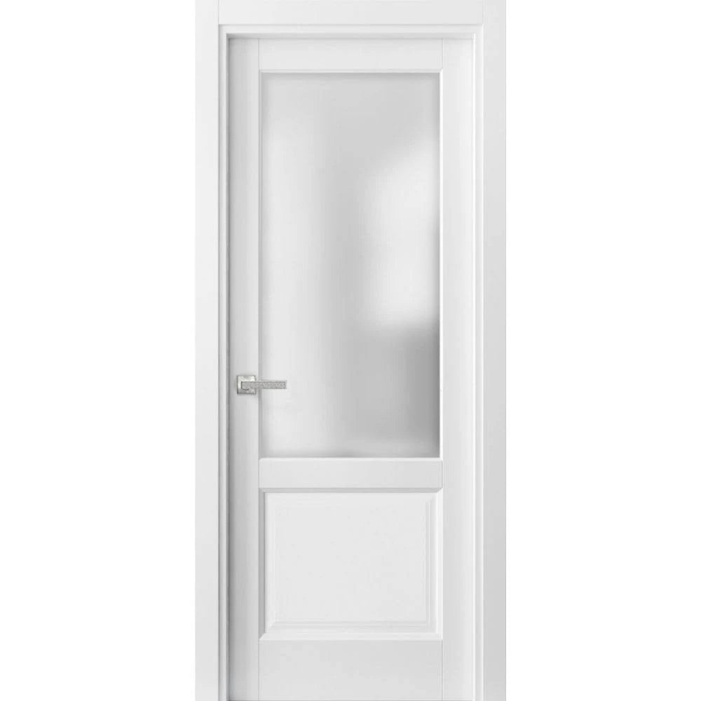 Matte White 32 x 80 Inches Sliding French Pocket Door with Glass 3 Lites S669