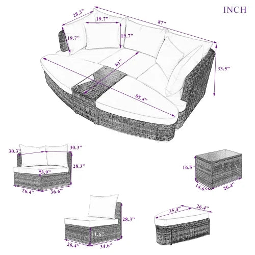 6 Piece PE Wicker Rattan Patio Sofa Set with Coffee Table Q367