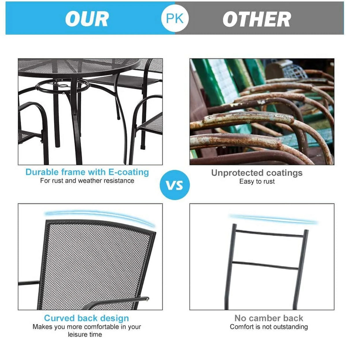 5-Piece Metal Patio Dining Set with 4 Stackable Chairs U475