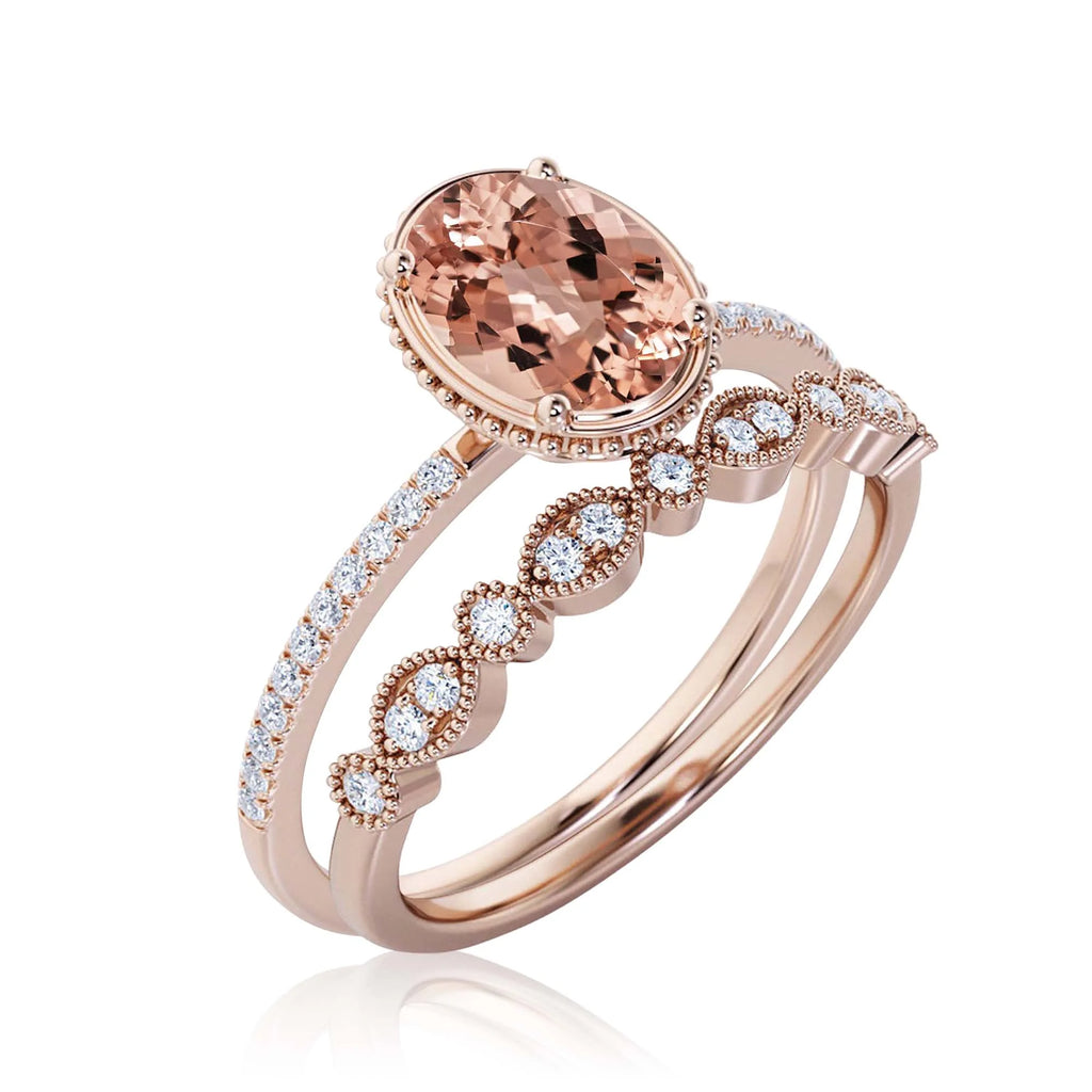2.00 Carat Oval Cut Morganite And Diamond Moissanite Engagement Ring in 925 Sterling Silver With 18k Rose Gold Plating F5379